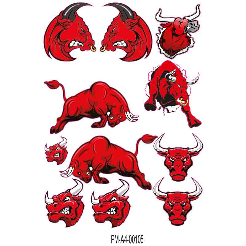 KIRMIZI BOĞA TASARIMLI EKİPMAN KASK MOTORSİKLET STİCKER SETİ 01