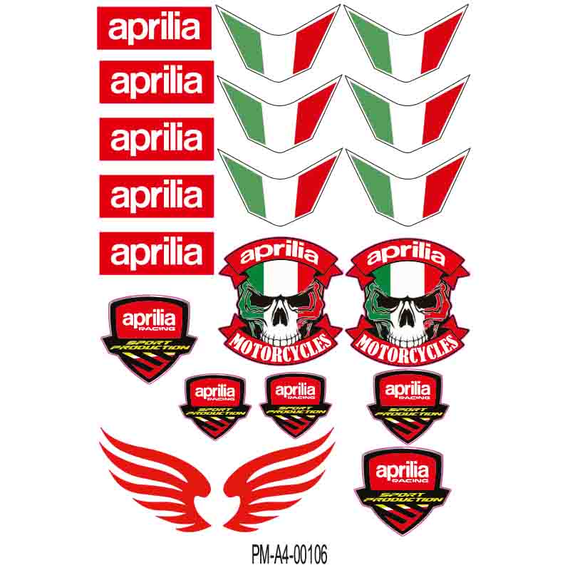 APRİLİA ITALY TASARIMLI EKİPMAN KASK MOTORSİKLET STİCKER SETİ 01