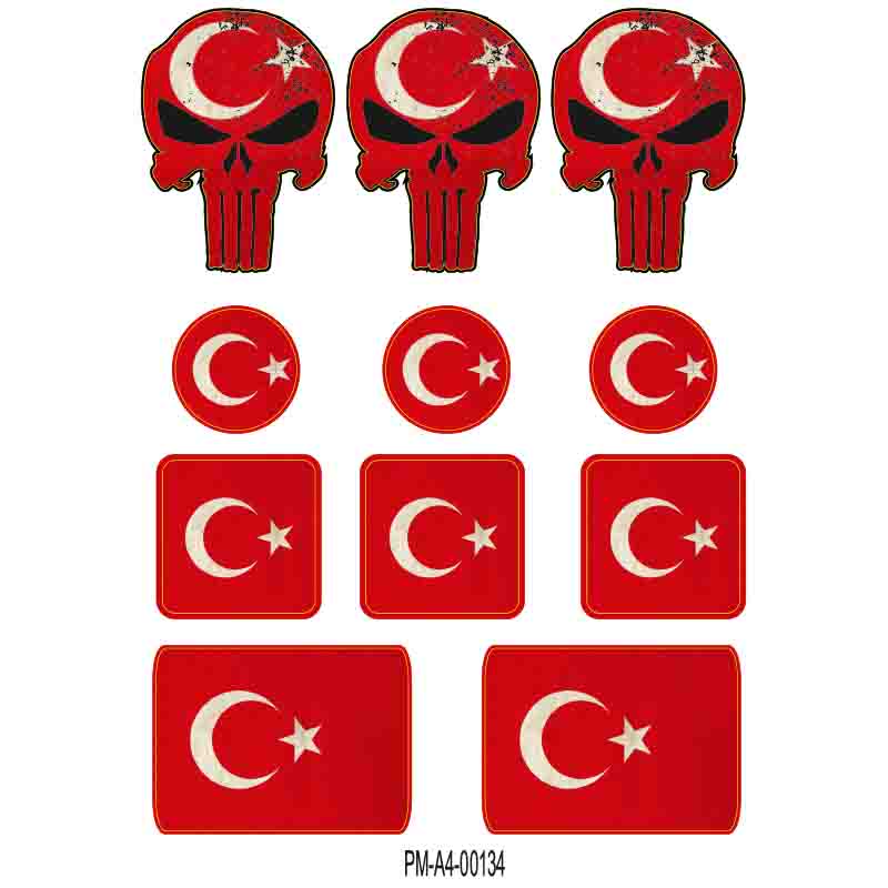 BAYRAK KURU KAFA TASARIMLI EKİPMAN KASK MOTORSİKLET STİCKER SETİ 01