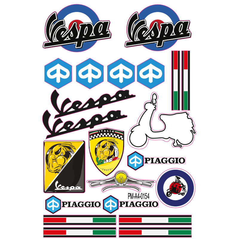 PIAGGIO VESPA TASARIMLI EKİPMAN KASK MOTORSİKLET STİCKER SETİ 01
