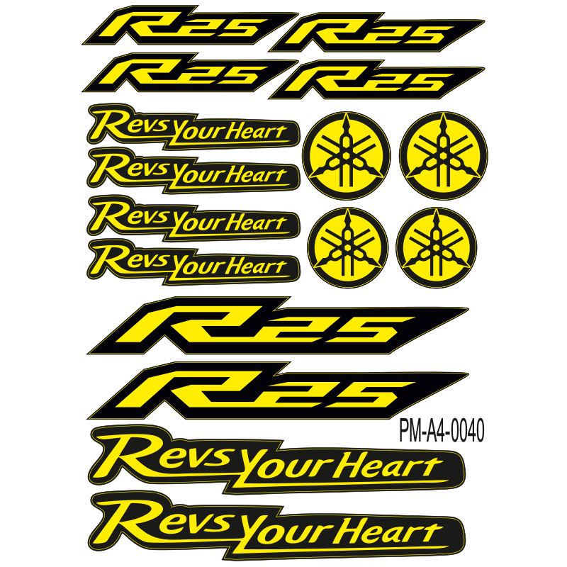 R25 YAMAHA MOTOSİKLET STİCKER SETİ A4 EBATI ÇOKLU STİCKER 01