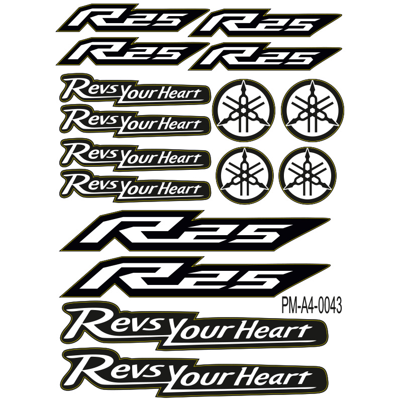 R25 YAMAHA MOTOSİKLET STİCKER SETİ A4 EBATI ÇOKLU STİCKER 04