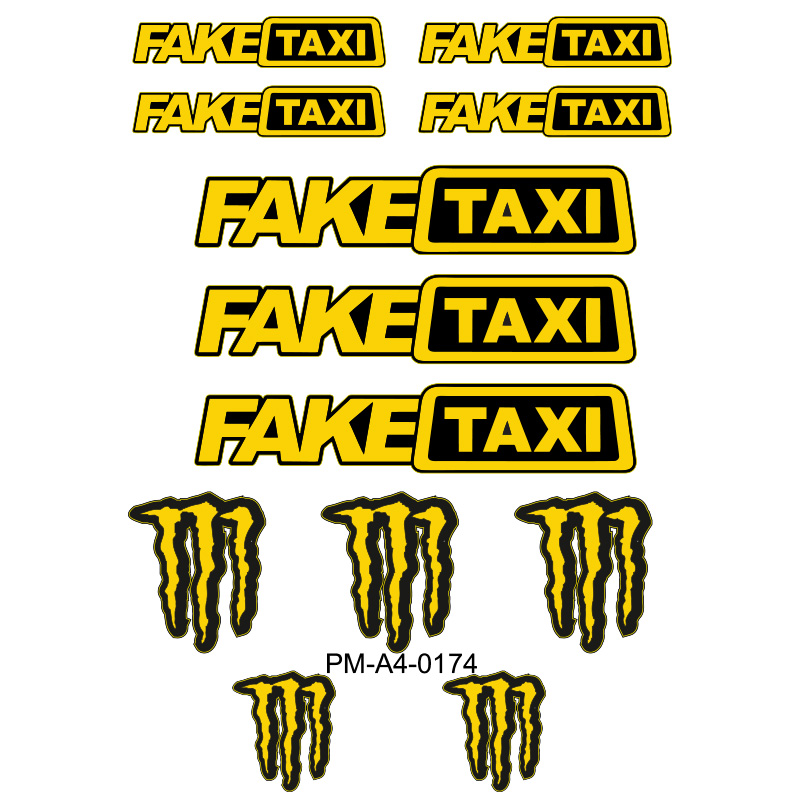 FAKE TAXI TASARIMLI EKİPMAN KASK MOTOSİKLET STİCKER SETİ 01