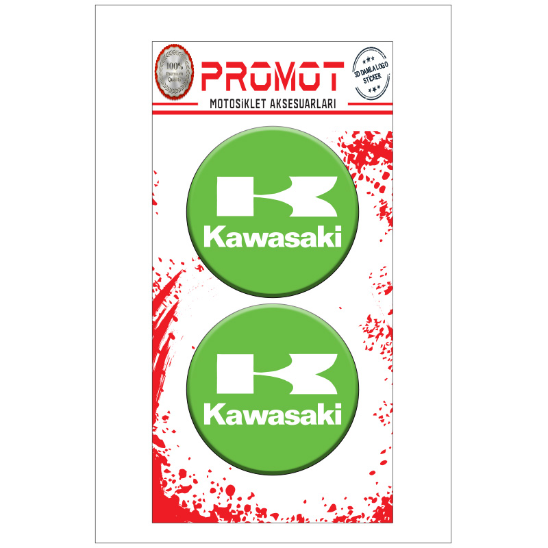 LOGO KAWASAKİ TASARIMLI 3D KABARTMALI DAMLA STİCKER 5CMx5CM 01