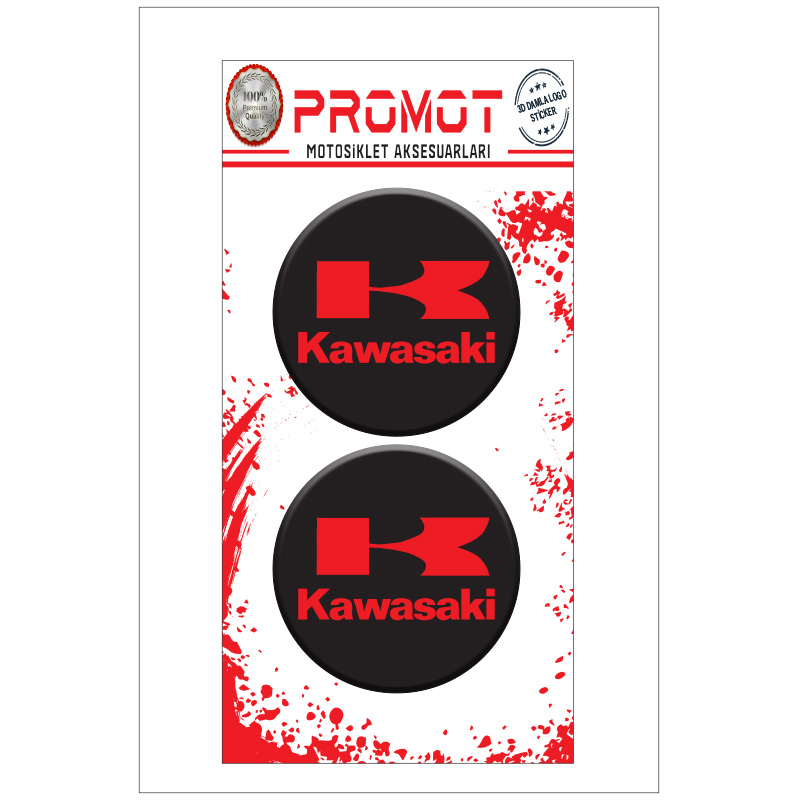LOGO KAWASAKİ TASARIMLI 3D KABARTMALI DAMLA STİCKER 5CMx5CM 03