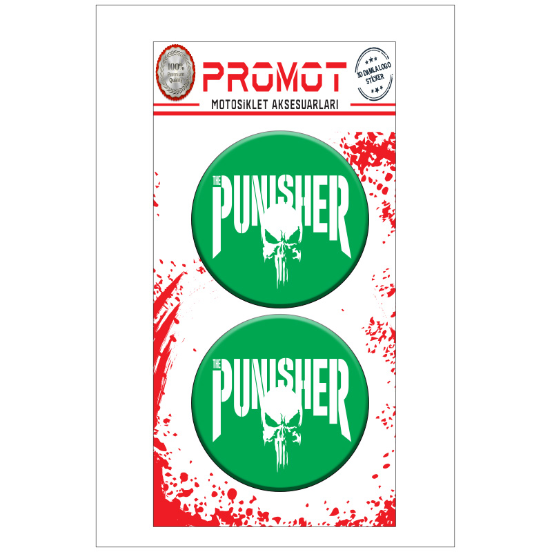 PUNISHER TASARIM 3D KABARTMALI DAMLA LOGO STİCKER 5cm 05